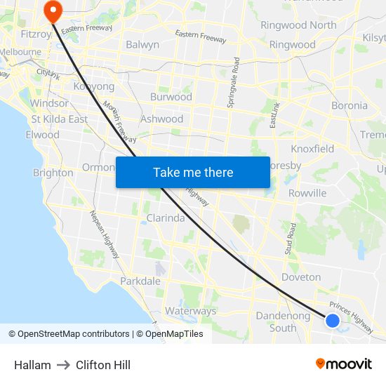 Hallam to Clifton Hill map