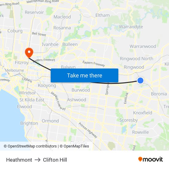 Heathmont to Clifton Hill map