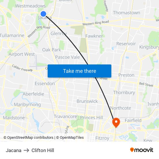 Jacana to Clifton Hill map