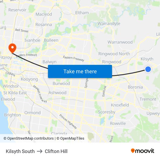 Kilsyth South to Clifton Hill map