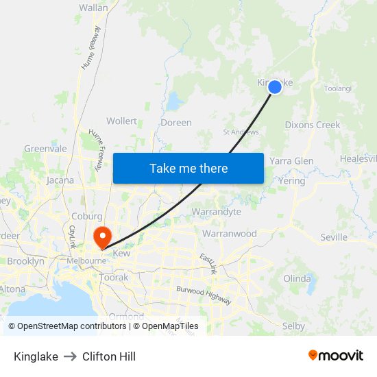 Kinglake to Clifton Hill map