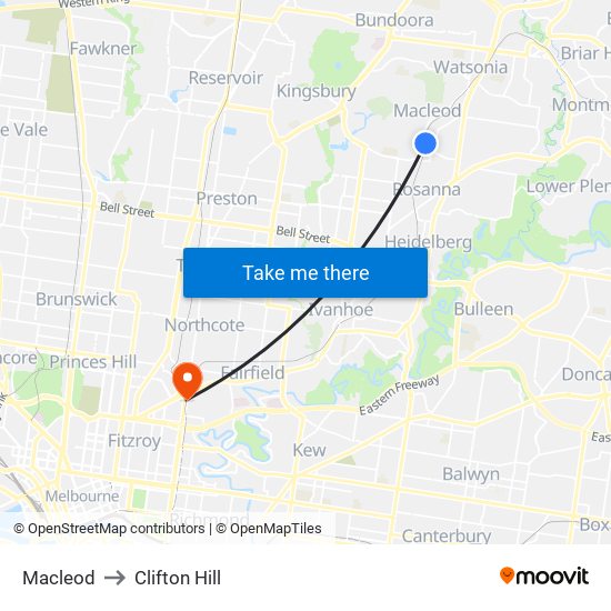 Macleod to Clifton Hill map