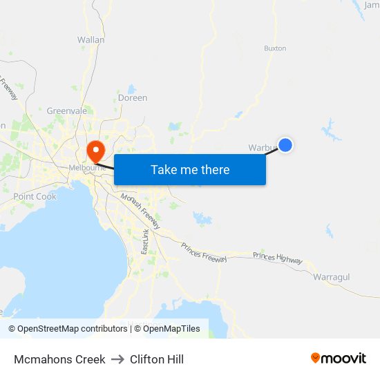 Mcmahons Creek to Clifton Hill map