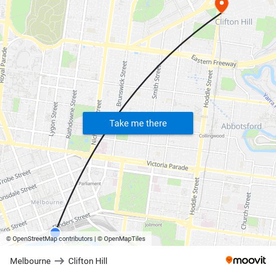 Melbourne to Clifton Hill map