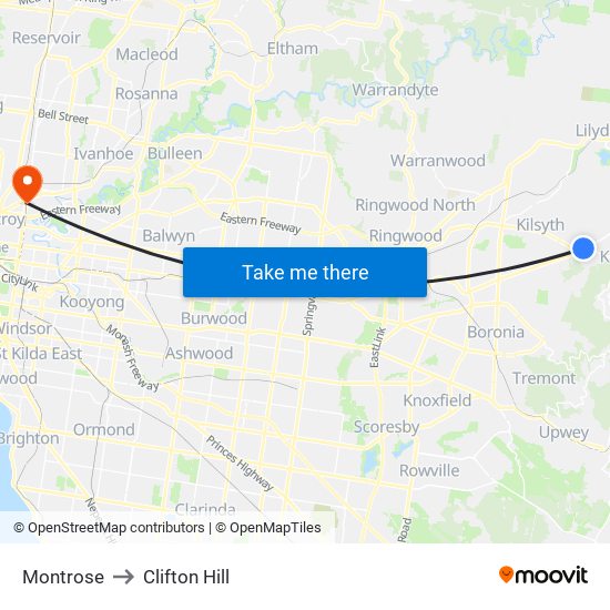 Montrose to Clifton Hill map