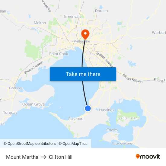 Mount Martha to Clifton Hill map