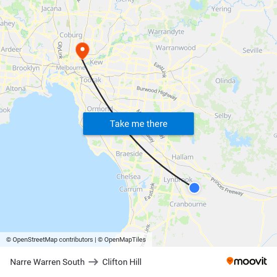 Narre Warren South to Clifton Hill map