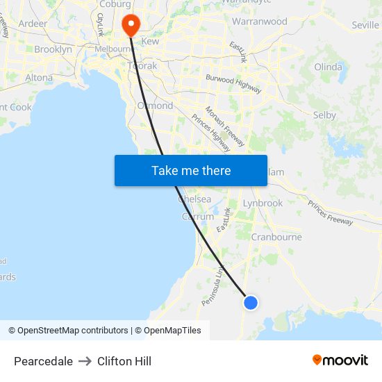 Pearcedale to Clifton Hill map