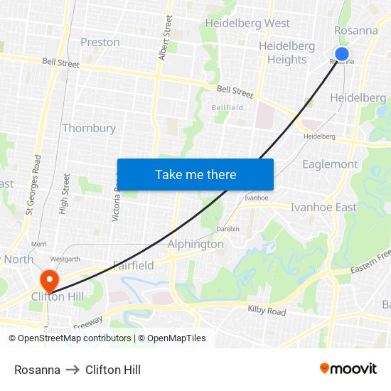 Rosanna to Clifton Hill map