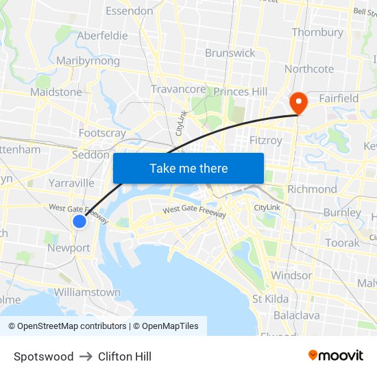 Spotswood to Clifton Hill map