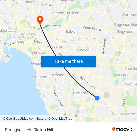 Springvale to Clifton Hill map