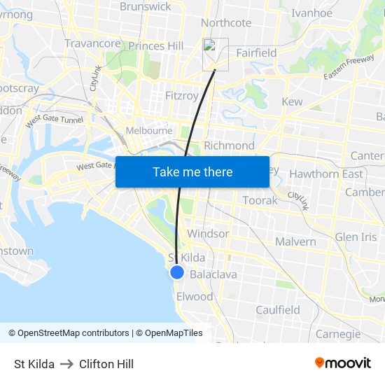 St Kilda to Clifton Hill map