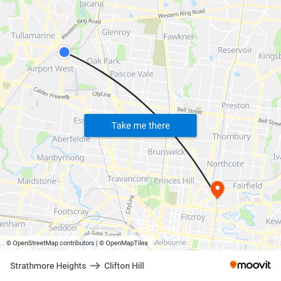 Strathmore Heights to Clifton Hill map