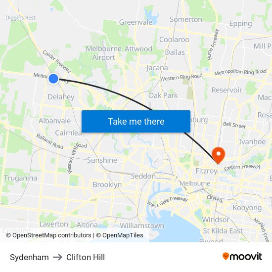 Sydenham to Clifton Hill map