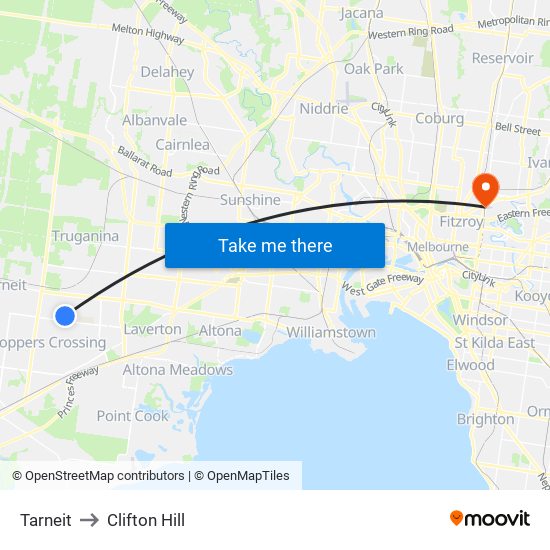 Tarneit to Clifton Hill map