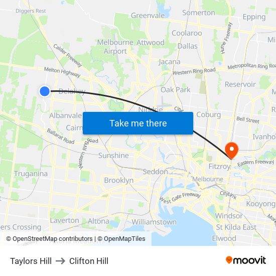 Taylors Hill to Clifton Hill map