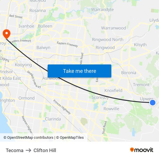 Tecoma to Clifton Hill map