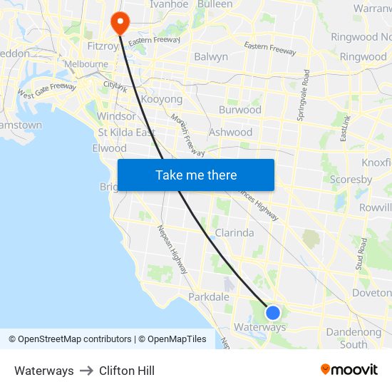 Waterways to Clifton Hill map