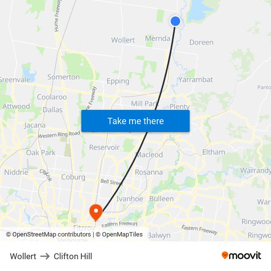 Wollert to Clifton Hill map