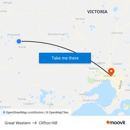 Great Western to Clifton Hill map