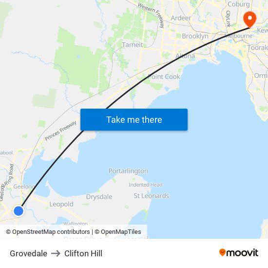 Grovedale to Clifton Hill map