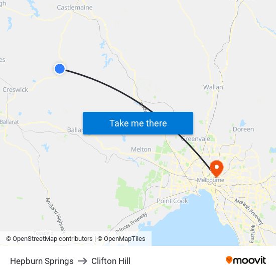 Hepburn Springs to Clifton Hill map
