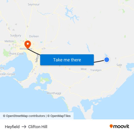 Heyfield to Clifton Hill map