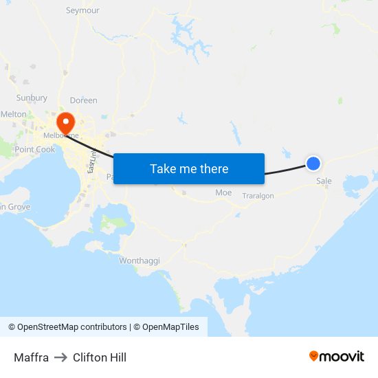 Maffra to Clifton Hill map