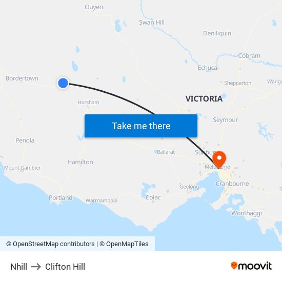 Nhill to Clifton Hill map