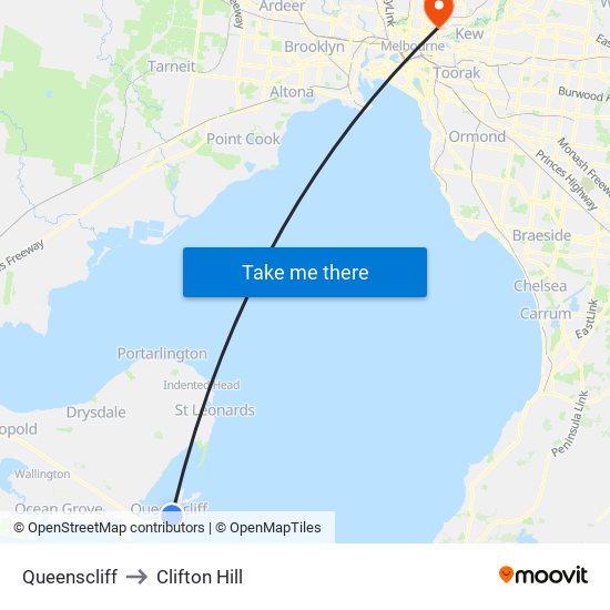 Queenscliff to Clifton Hill map