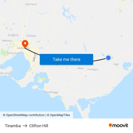 Tinamba to Clifton Hill map