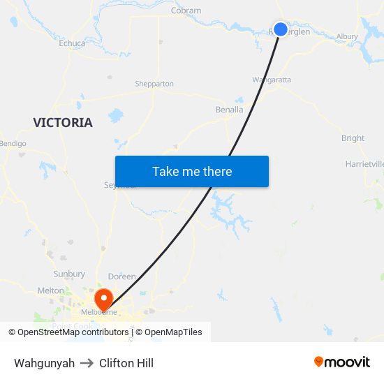 Wahgunyah to Clifton Hill map