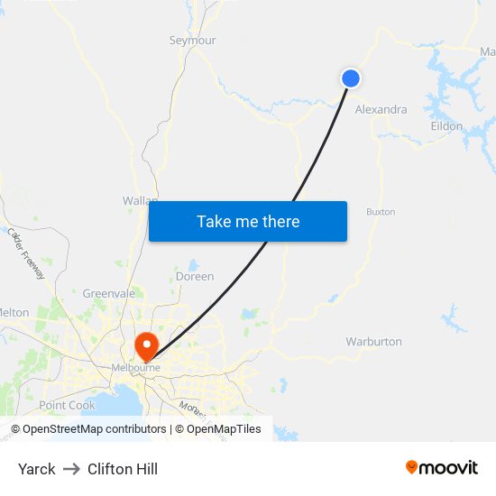 Yarck to Clifton Hill map