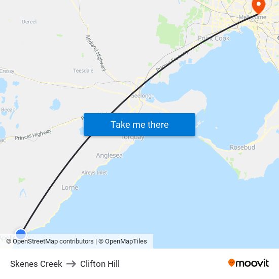 Skenes Creek to Clifton Hill map