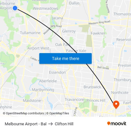 Melbourne Airport - Bal to Clifton Hill map