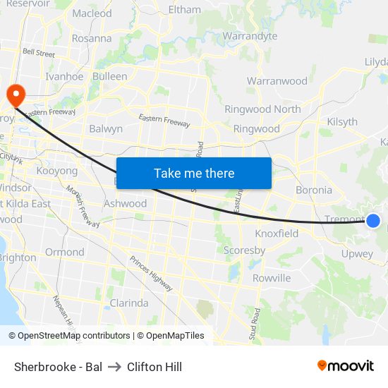 Sherbrooke - Bal to Clifton Hill map