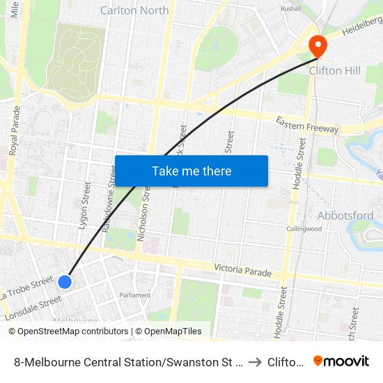 8-Melbourne Central Station/Swanston St (Melbourne City) to Clifton Hill map