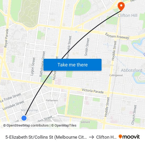 5-Elizabeth St/Collins St (Melbourne City) to Clifton Hill map