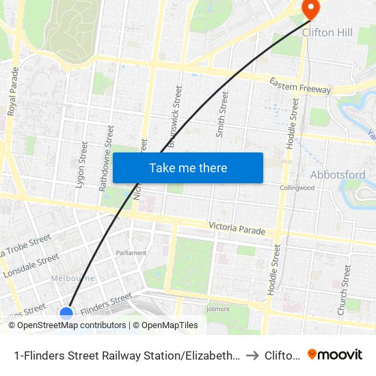 1-Flinders Street Railway Station/Elizabeth St (Melbourne City) to Clifton Hill map