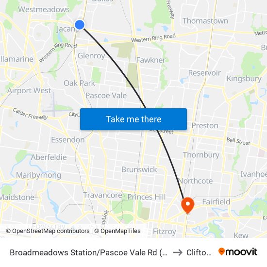 Broadmeadows Station/Pascoe Vale Rd (Broadmeadows) to Clifton Hill map