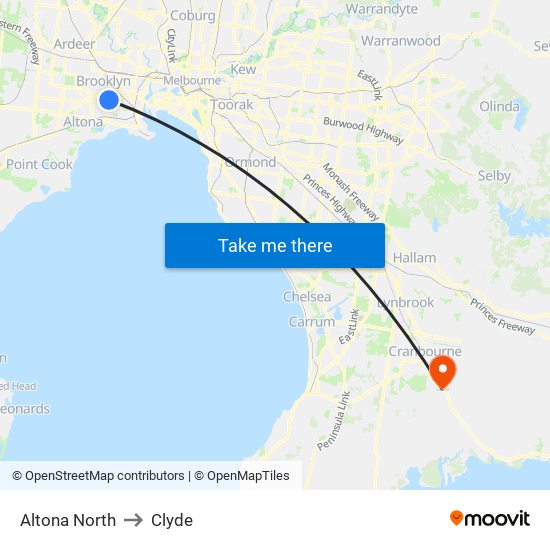 Altona North to Clyde map