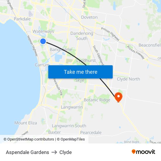 Aspendale Gardens to Clyde map