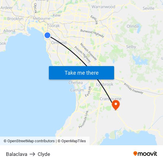 Balaclava to Clyde map