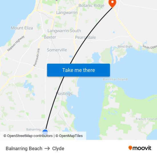 Balnarring Beach to Clyde map