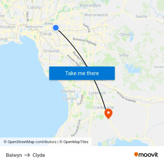 Balwyn to Clyde map