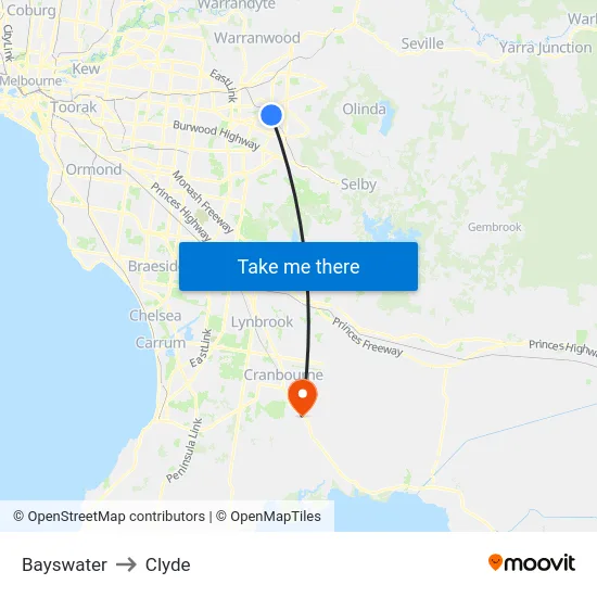 Bayswater to Clyde map