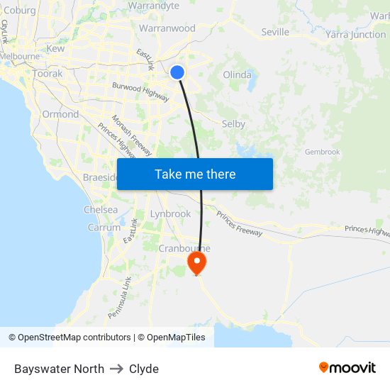 Bayswater North to Clyde map