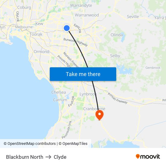 Blackburn North to Clyde map