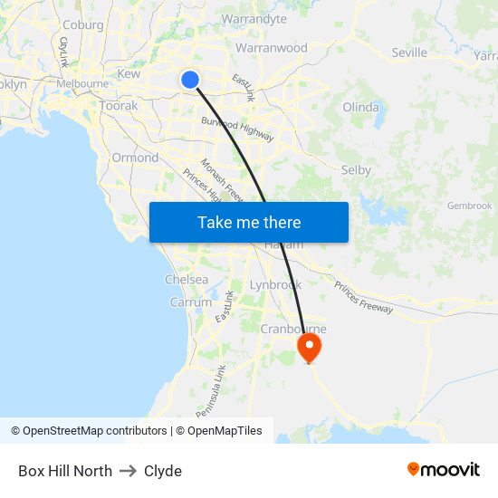 Box Hill North to Clyde map