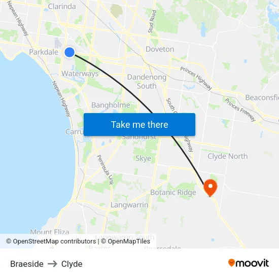 Braeside to Clyde map